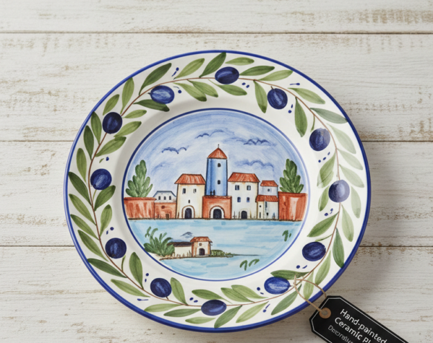 Hand-painted Ceramic Plate, Decorative Art for Table or Wall