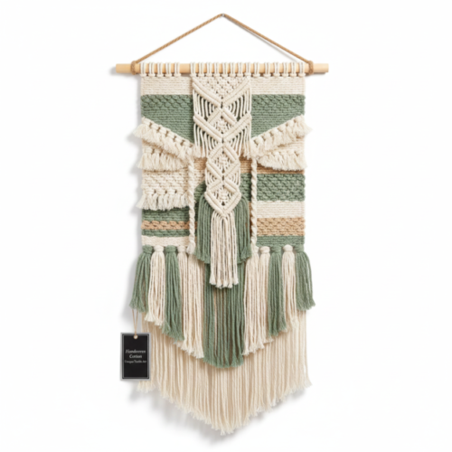 Handwoven Cotton Wall Hanging, Boho Chic Textile Art for Home Decor
